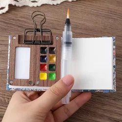 Tragbare Reise Holz handgemachte 0,5 ml Sch mincke Aquarell Farbe Tablett Box schwarz Walnuss Palette Aquarell Pinsel Buch