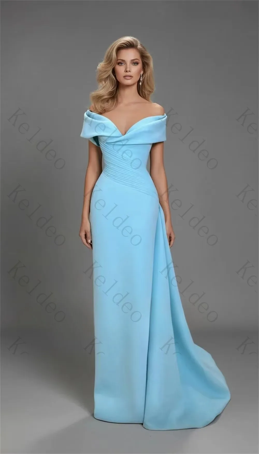 Customized Exquisite Off The Shoulder Slim Mermaid Evening Gowns Pleated Trailing Formal Party Prom Dress Wedding Guest Dresses