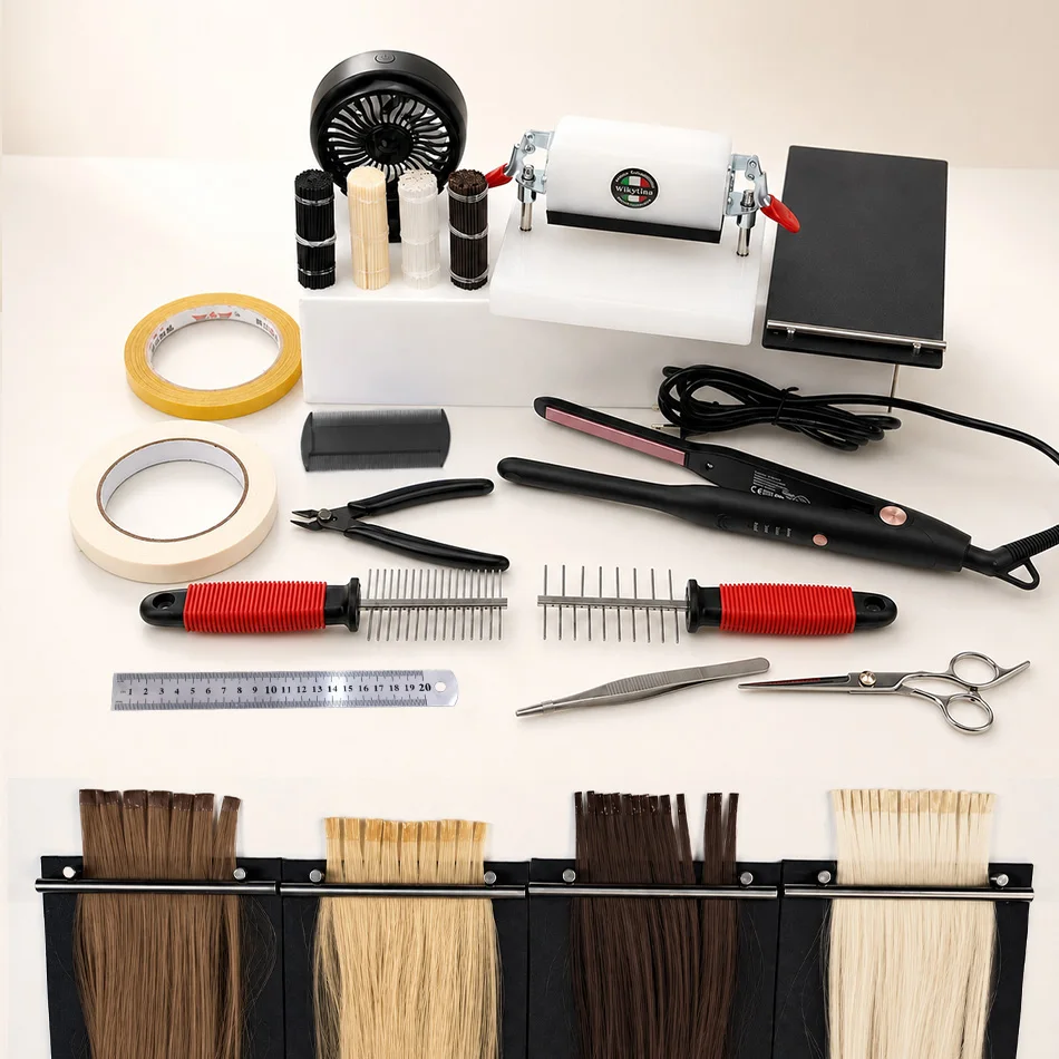K Tip Hair Extension Maker Workstation Kit with Bonding Board Straightener Comb Tools for Salon Production