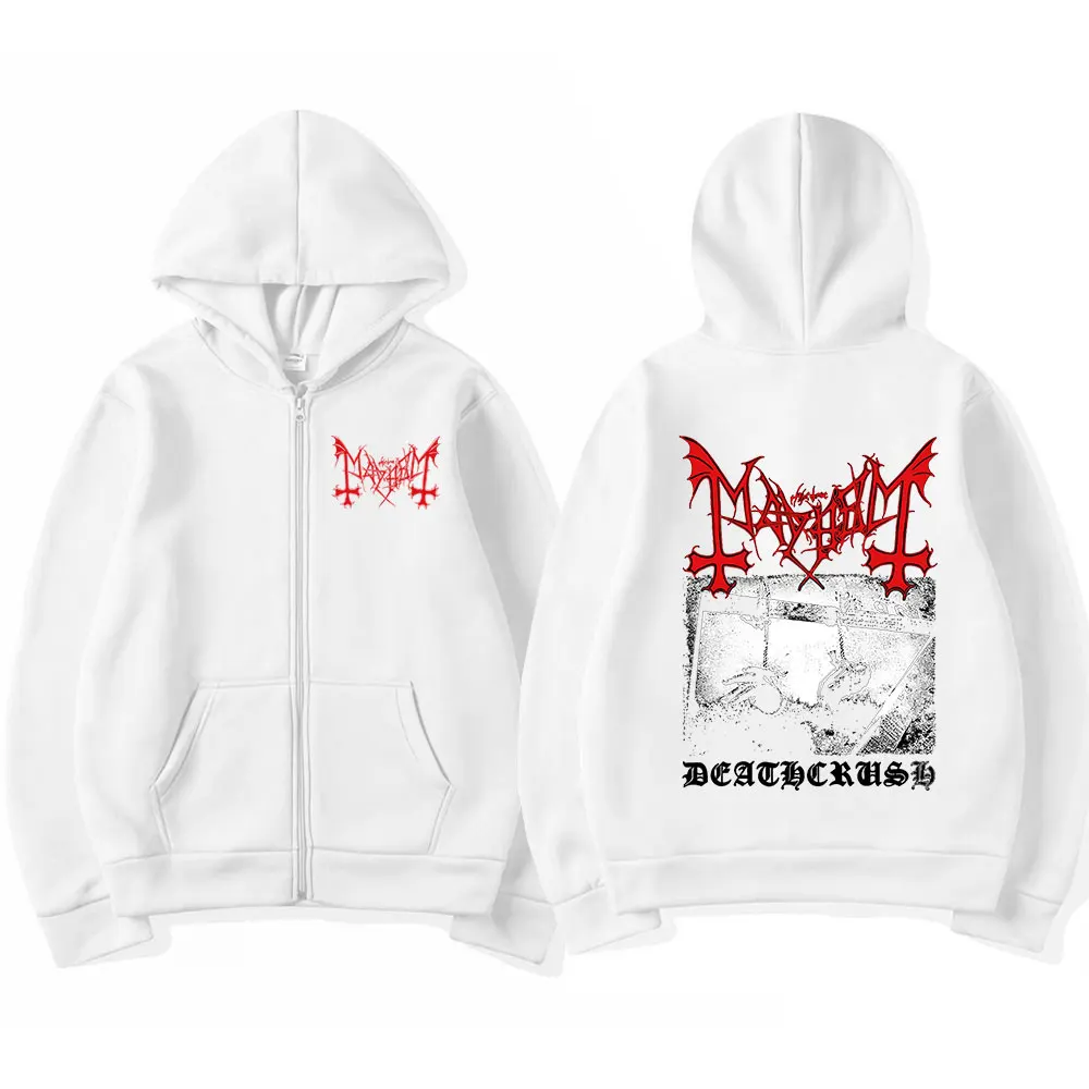 Mayhem Deathcrush Music Zip Up Hoodies Death Metal Gothic Band Zipper Sweatshirts Men Women Oversized Fleece Jacket Hoody Coats