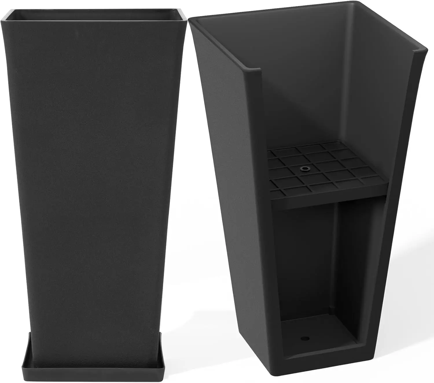 30 inch Tall Black Planters Set of 2,Indoor/Outdoor Rectanglar Large Planters,V Shaped Taper Planters for Front Door.