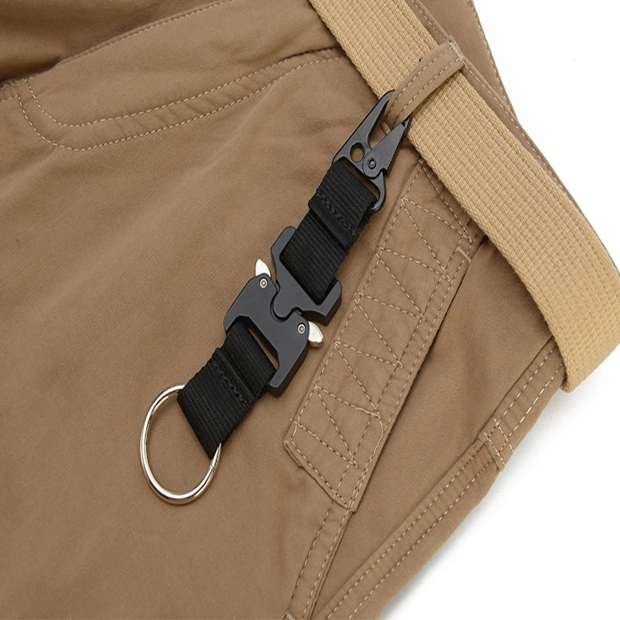 Tactical Belt Backpack Hook Keychain Clip Carabiner Belt Key Chain Loop Webbing Double-split Quick Release Hanging Buckle