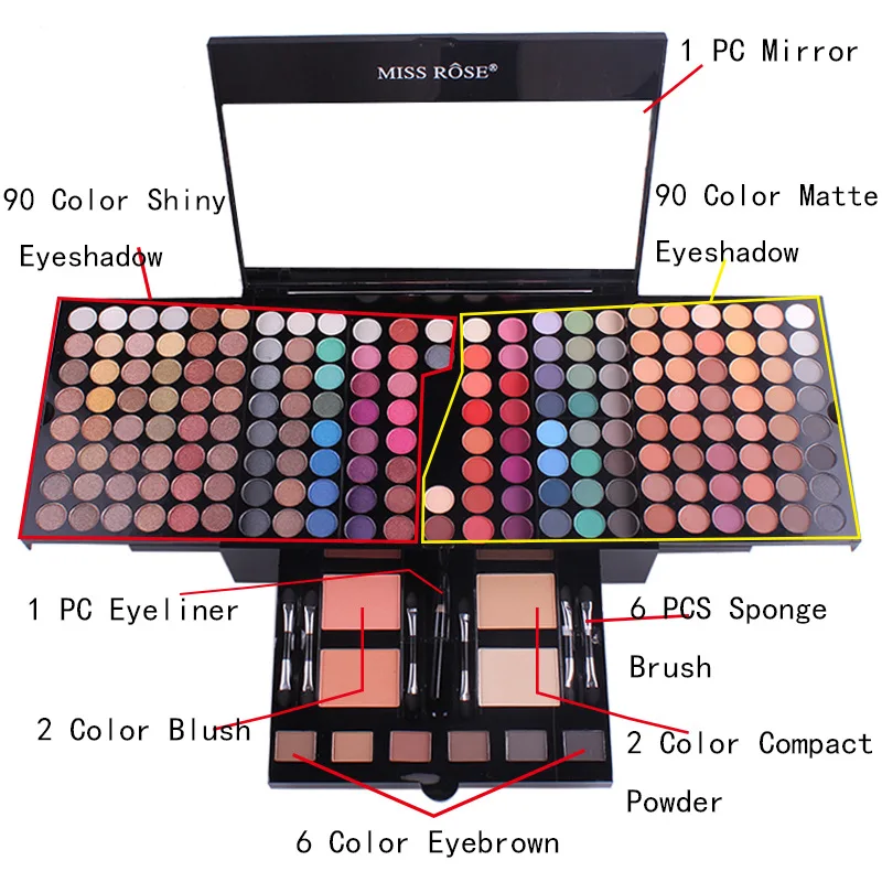 180 color makeup pan powder blusher powder portable makeup box with mirror can support eye shadow makeup box