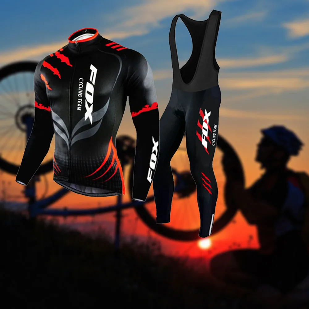

Men Cycling Jersey FOX Cycling Team Mountain Bike Clothing Road Cycle Uniform Kit Downhill Bicycle Set Ropa Ciclismo Hombre MTB