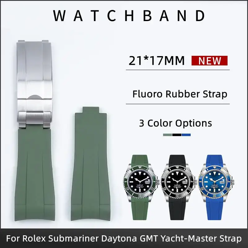 NFR 21mm Nature FKM Fluororubber Rubber Watch Band Accessories For Rolex Strap 41mm Submariner Explorer 216570 With Slider