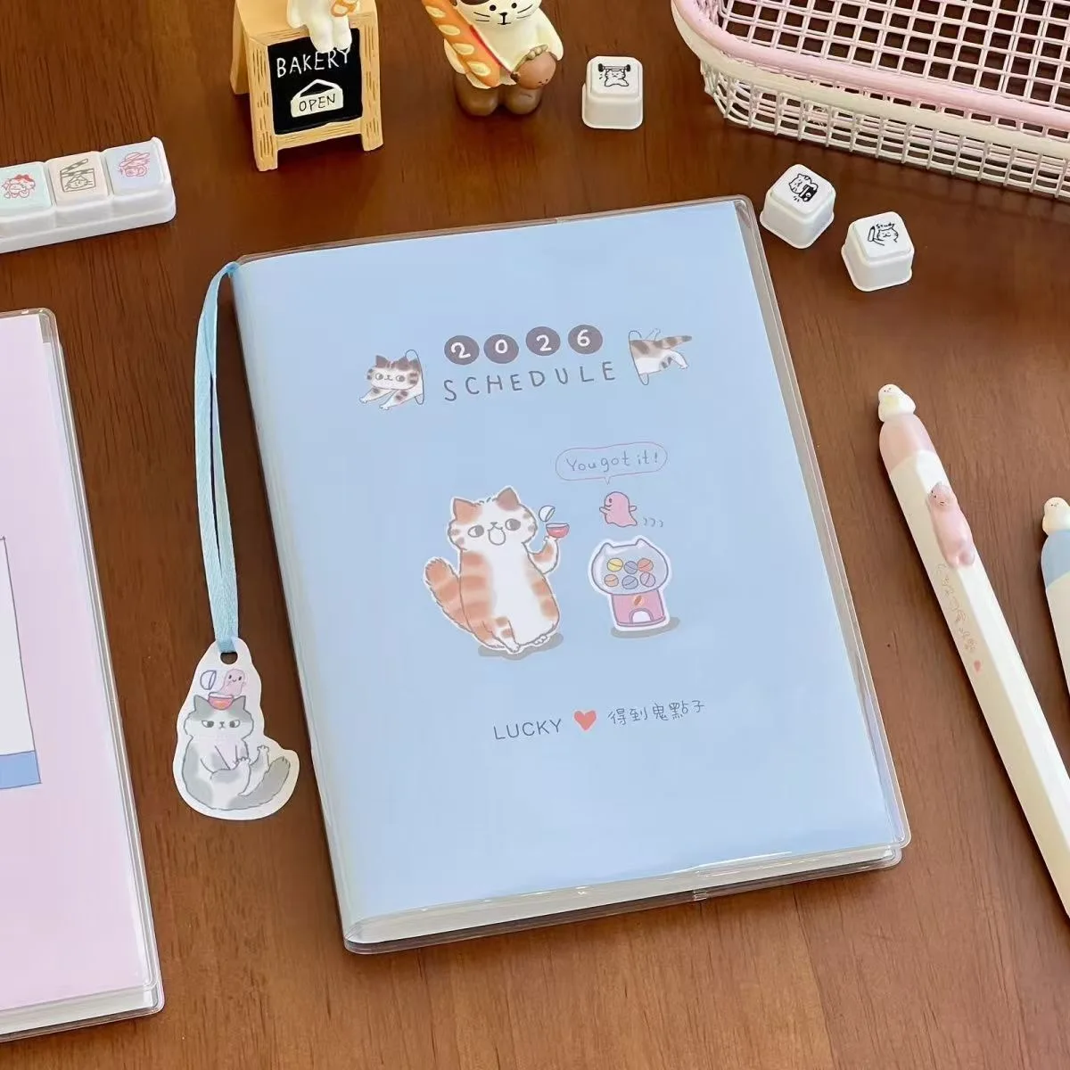 دفتر ملاحظات لطيف على شكل قطة لعام 2026 مع صفحات ملونة مخطط B6 جدول مجلة لامتحان الدراسة مجموعة هدايا قرطاسية