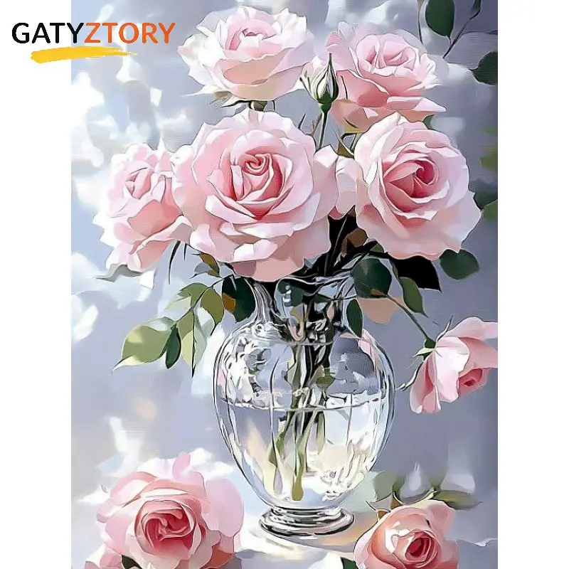 

GATYZTORY Rose Painting By Numbers Art Supplies Diy Making Kits Flower Number Painting Hand Painting Art Supplies