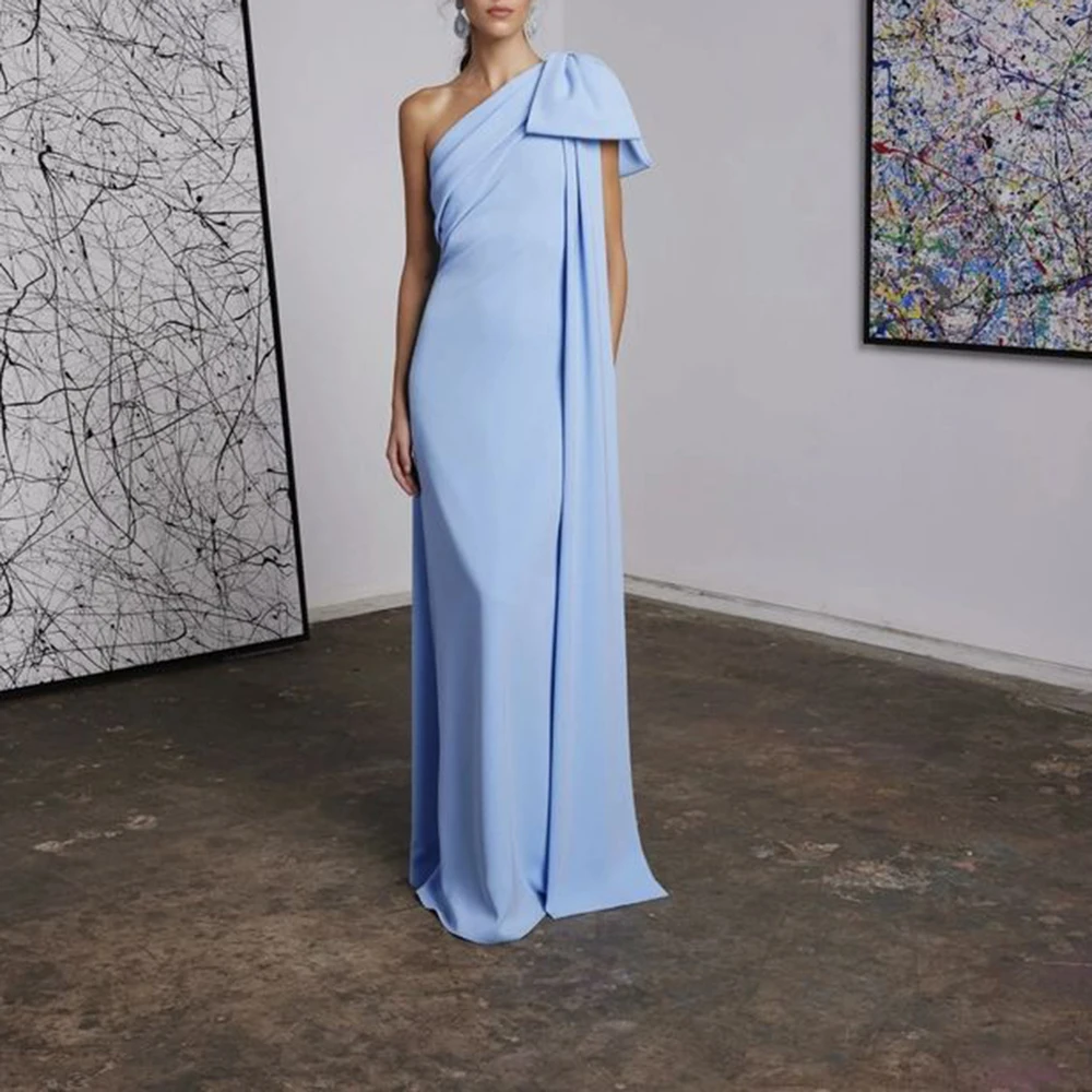 

Simple Evening Dresses for Women One Shulder Bowknot Slimming Long Straight Dresses Floor Length Cocktail Evening Party Dress