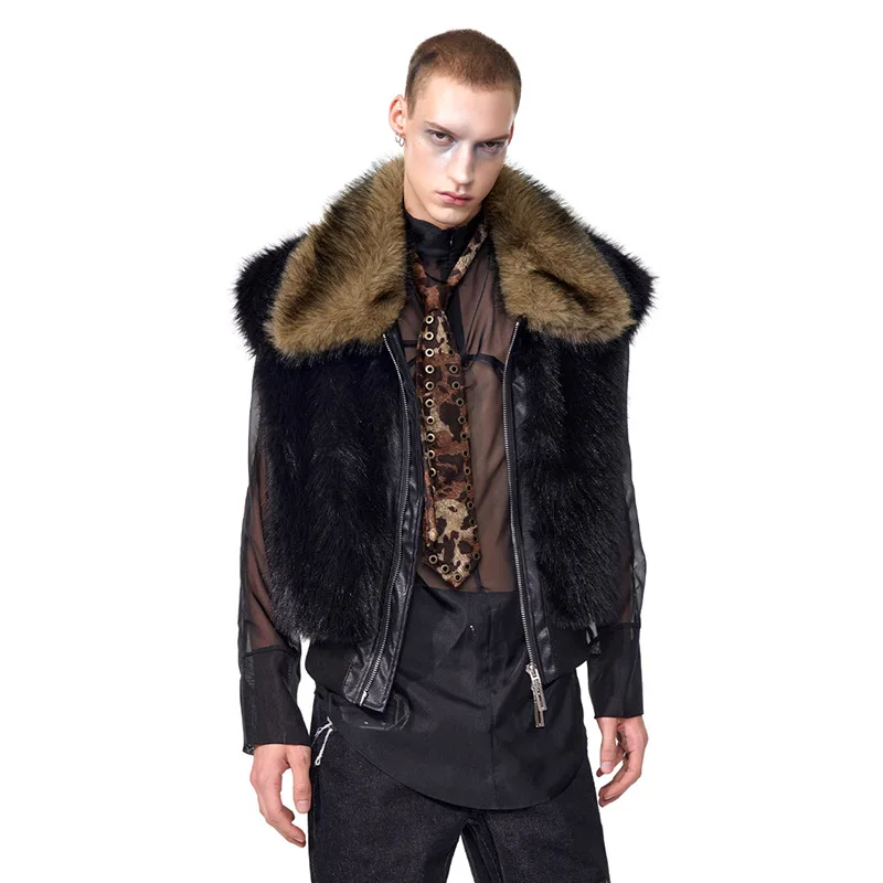 LUZHEN 2025 الشتاء الفاخرة مزاجه فو الفراء سترة دون أكمام معطف الرجال موضة عالية الجودة وسيم الدافئة الذكور صدرية JY4960 #4