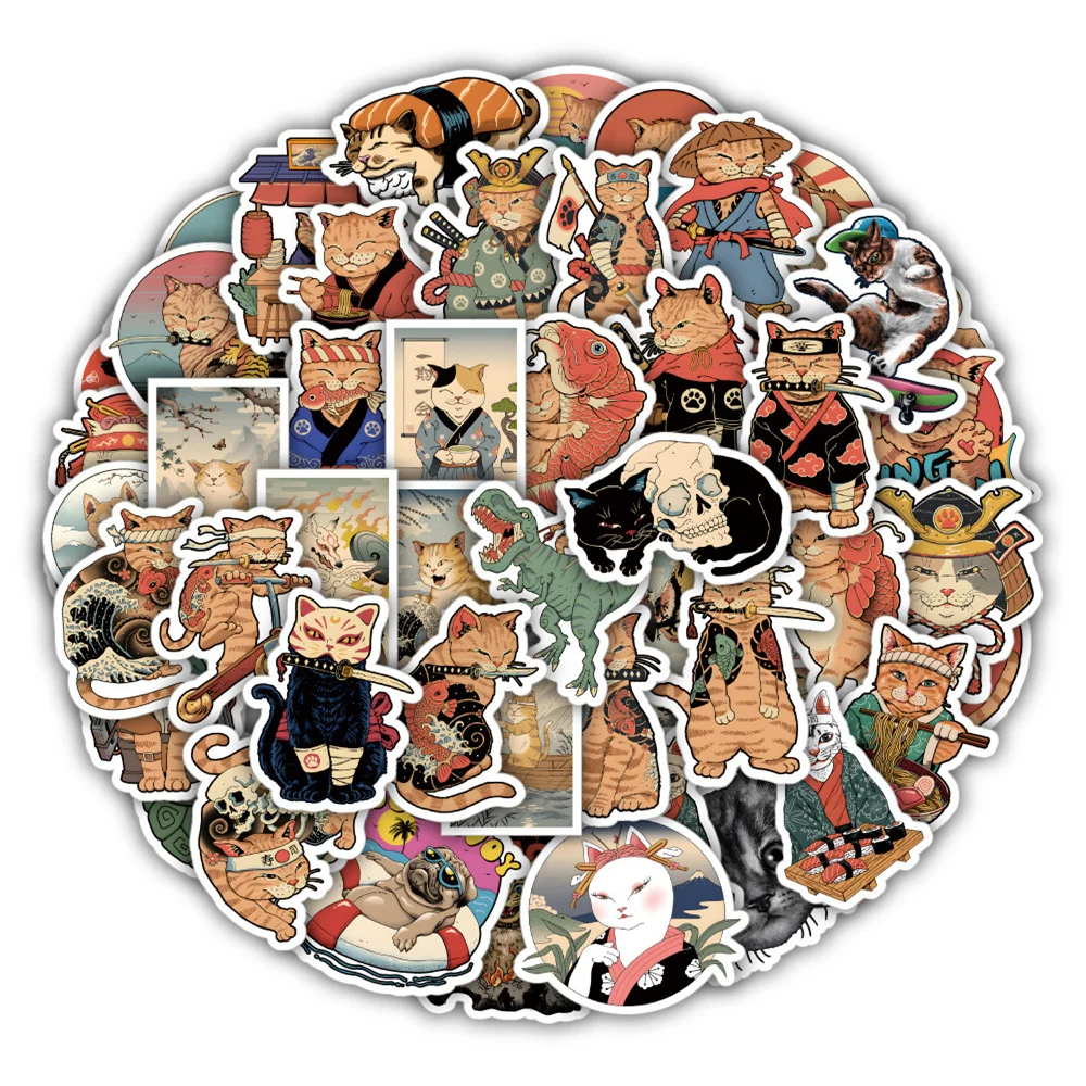 10/30/50PCS Cartoon New Anime Samurai Cat Personality Creative Sticker Guitar Computer Skateboard  Waterproof  Sticker Wholesale