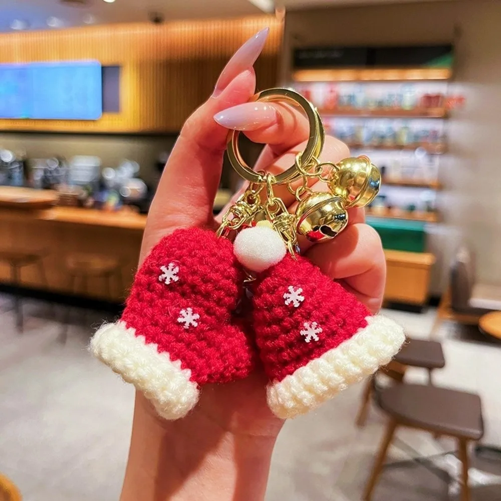 Office Hand-woven Christmas Hat Keychains Cute Red Mini Gloves Pendant Cartoon Keyrings New Year
