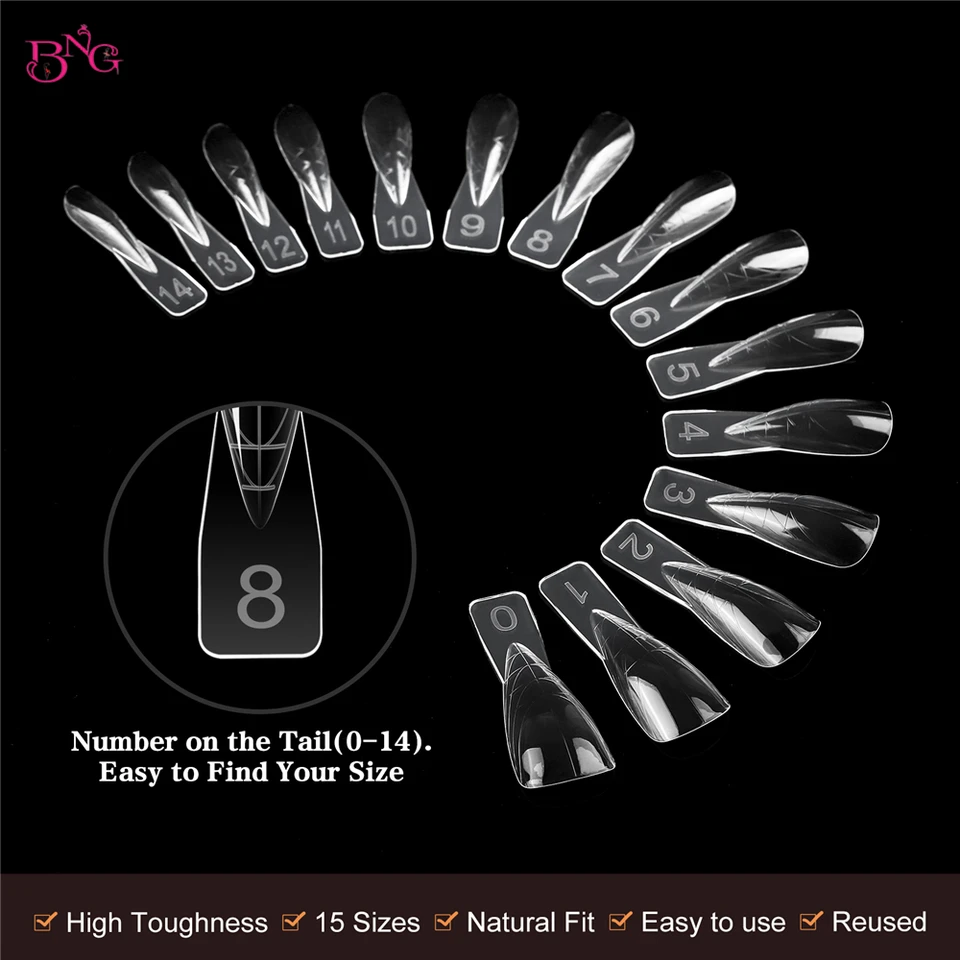 BNG 150 piezas de formas de uñas dobles para gel de extensión, moldes de uñas stiletto cortos, puntas falsas para manicura de gel, diseño de arte de uñas de salón 5
