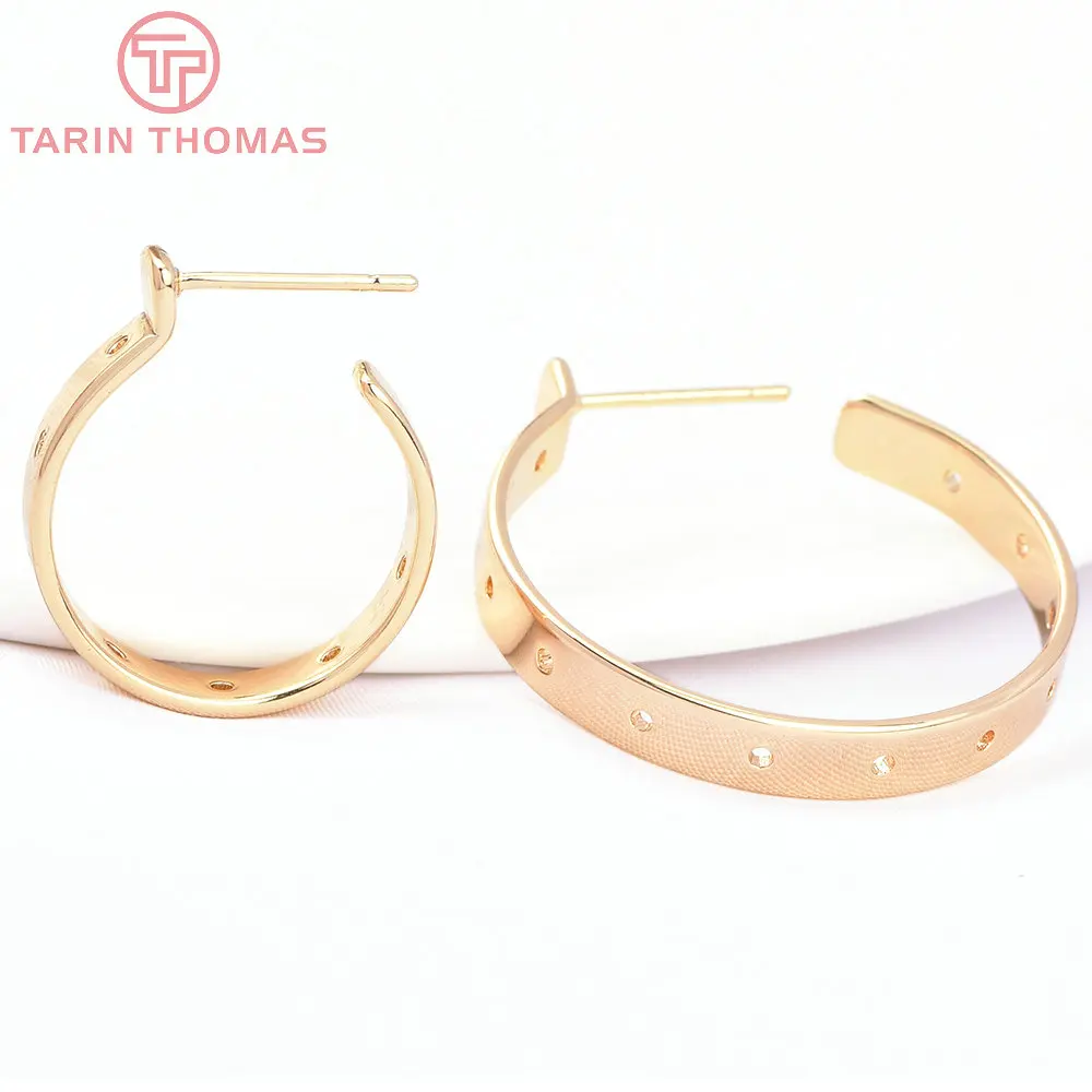 (7771) 4 Stück 20mm 30mm 24 Karat Gold Farbe Messing Kreise mit Löchern Ohrring Haken hochwertige DIY Schmuck Befunde Zubehör
