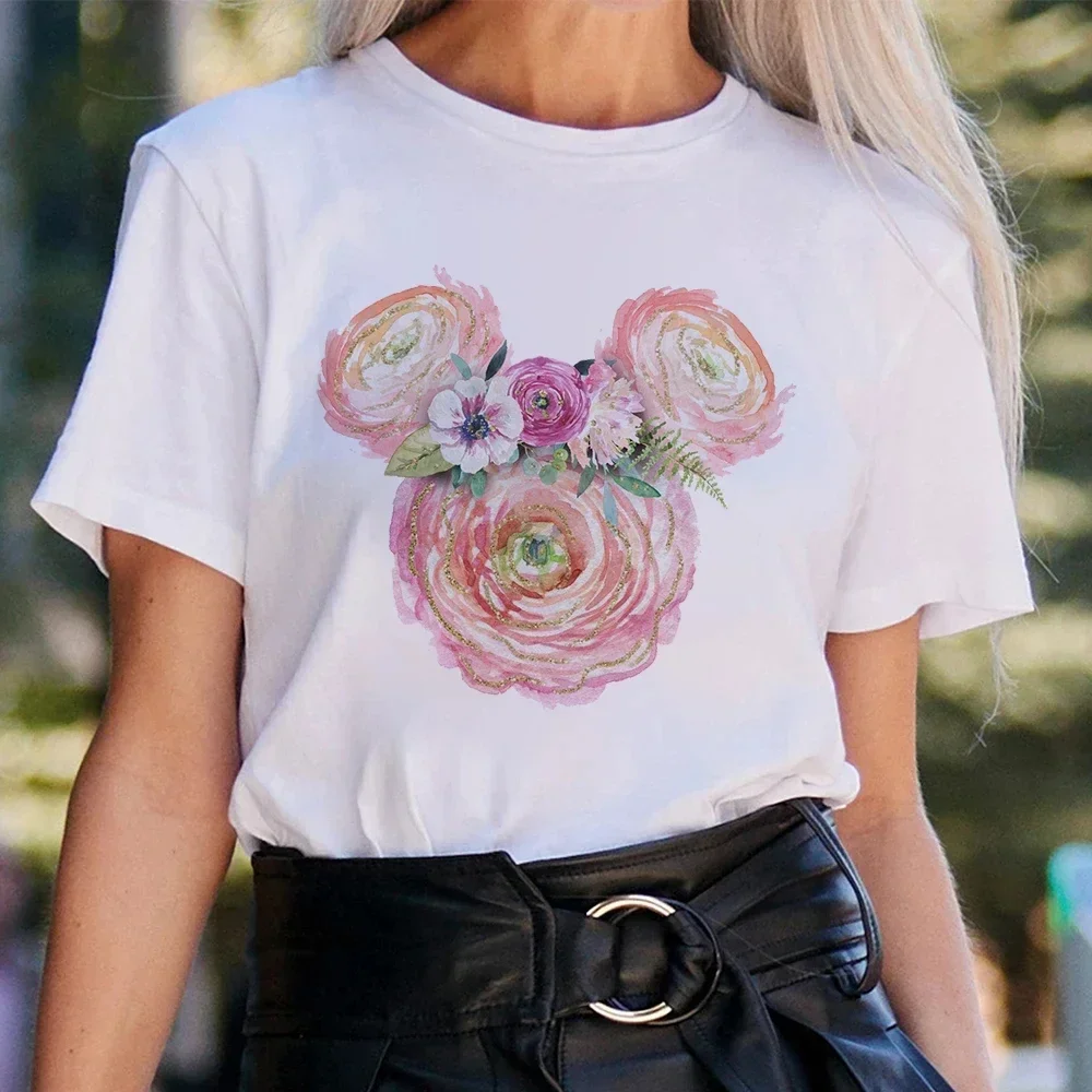 الصيف Kawaii الكرتون السيدات بلايز ميكي ماوس الأميرة آنا موضة الشارع الشهير تي شيرت المرأة خمر تي شيرت أبيض