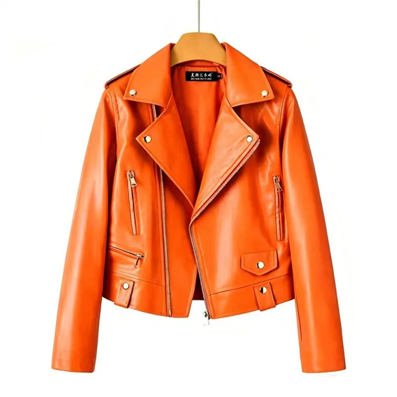 New Korean-style Women's Leather Jacket PU Suit for Motorcycles Slim High-quality Washable Leather Jacket Autumn Outerwear Trend
