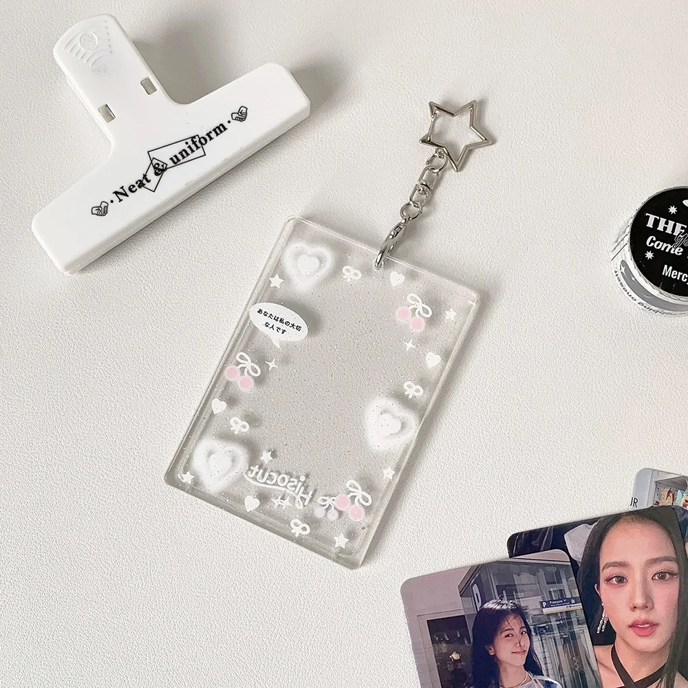 Acrylic 3 inch Photocard Holder Glitter with Pendant Keychian Photo Frame Keychain Bus Card Credit ID Bank Card Holder