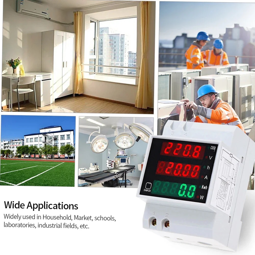 AC80-300V 100A Multi-functional Digital Din Rail Current Voltage Power Factor Meter Ammeter Voltmeter