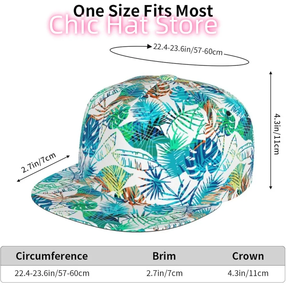Czapka typu snapback z tropikalnymi liśćmi dla kobiet i mężczyzn, styl hip-hop, bawełniana, regulowana czapka baseballowa z płaskim daszkiem, czapka typu trucker na wędrówki i aktywności na świeżym powietrzu.