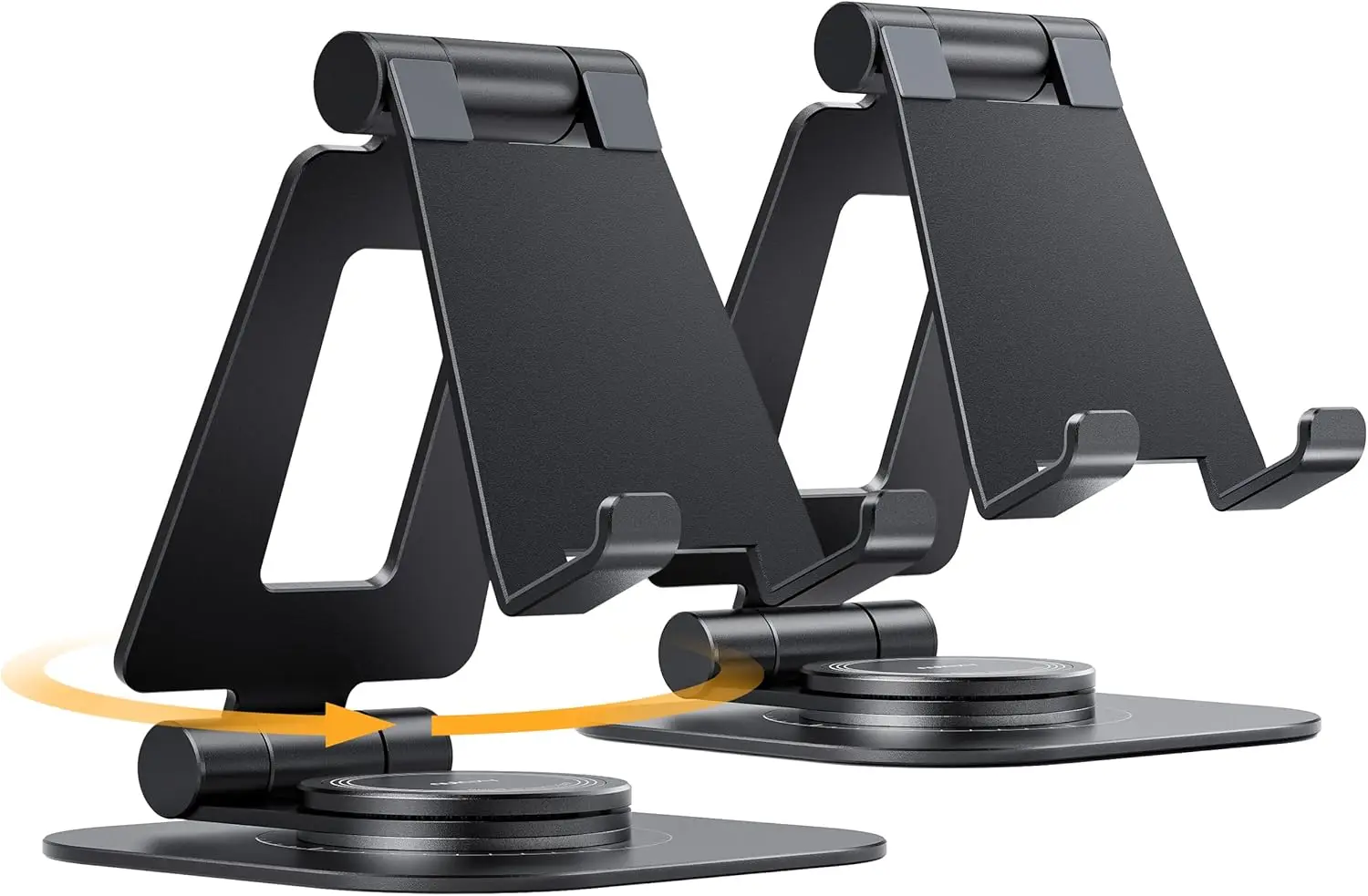 

360° Rotating Foldable Phone Stand with Anti-Slip Base, Adjustable Desktop Holder for All Phones with Thick Cases - 2 Pack Black