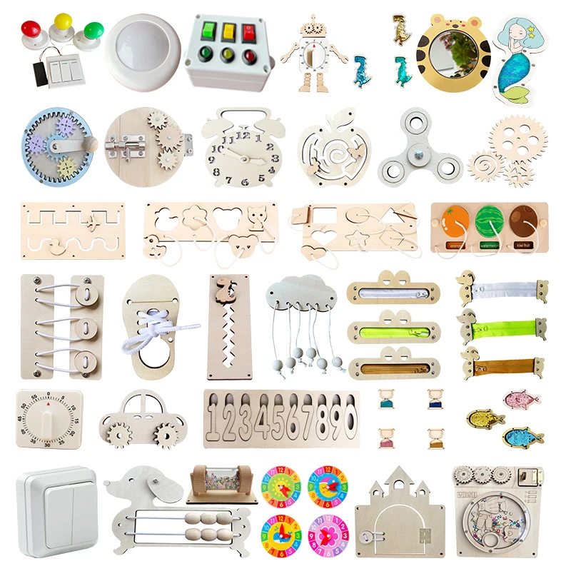 Yürümeye başlayan Meşgul Kurulu Montessori DIY Ahşap Oyuncaklar Bebek için Meşgul Kurulu Aksesuarları ışık anahtarı çocuklar için Educational