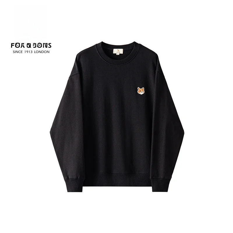 Heavyweight Pure Color Sweatshirt Base Shirt Men Women Simple Sle Combed Cotton Fox Brand Casual Loose Fit round Neck