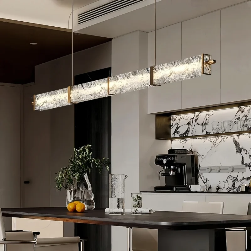 

Restaurant Long Stripe Pendant Light Luxury Gold Acrylic Chandelier For Dining Living Room Kitchen Island Bar Counter LED Lamp