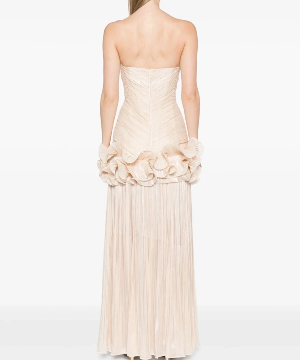 فستان سهرة صيفي جديد عالي الجودة 2025 طيات مقسمة للنساء بدون حمالات بدون أكمام رداء حفلات رسمي للتخسيس مخصص #2