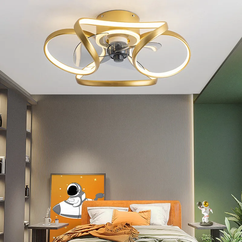 Modern Metal Ceiling Fan Three-Speed Strong Wind Mute Smart LED Light for Home Bedroom Kitchen Study Chandelier