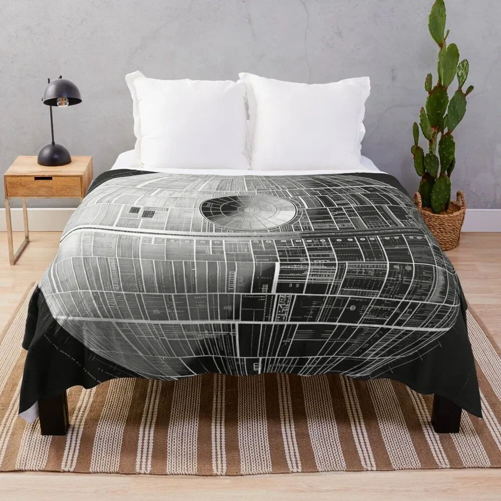 

Death Star Blueprint Starship Fan Art Throw Blanket Retros Sofas warm winter Blankets