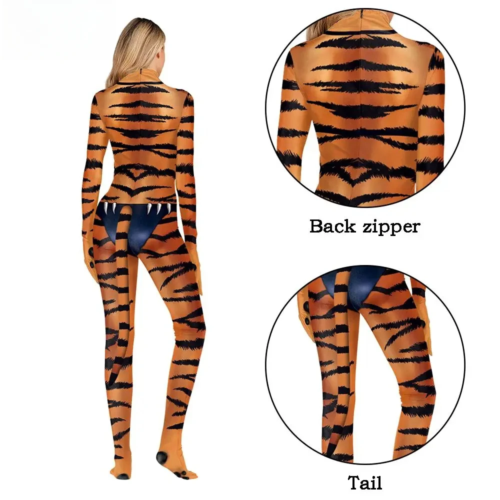 Kostium na Halloween dla mężczyzn 3D Leopard Print Cosplay Costume Funny Pet Animal Suits Adult Full Bodysuit Zentai Jumpsuit with Tail