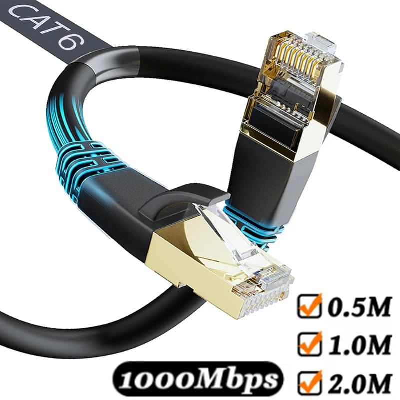 Cat 6 Ethernet Cableh Płaskie, szybkie kable internetowe 1000 Mb/s Przewód sieciowy Cat6 RJ45 Ekranowane kable wewnętrzne do PC 0.5M 1M 2M