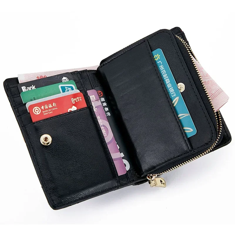 Luxury Plaid Coin Purse Sheepskin Genuine Leather Women Wallet Fashion Multifunction Card Holder Zipper Female Purses Wallets