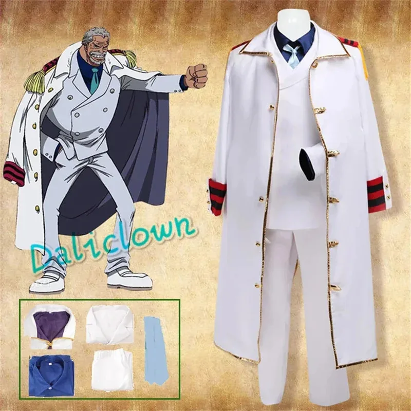 Anime Monkey D Garp Costume Cosplay Uniforme marina Giacca Cappotto Mantello Rufy Nonno Festa Costume di Halloween Uomo Donna