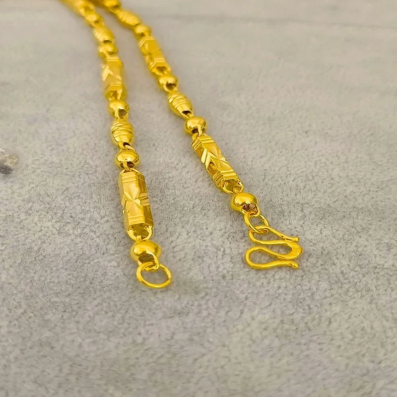 Cadena chapada en oro 100% de 18k para hombres y mujeres, collar de cuentas de oliva con nudo de bambú Hexagonal sin decoloración, chapado en imitación 999 Real