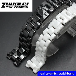 For ceramics wristband high quality women's men's watch strap Fashion bracelet black white 16mm 19mm