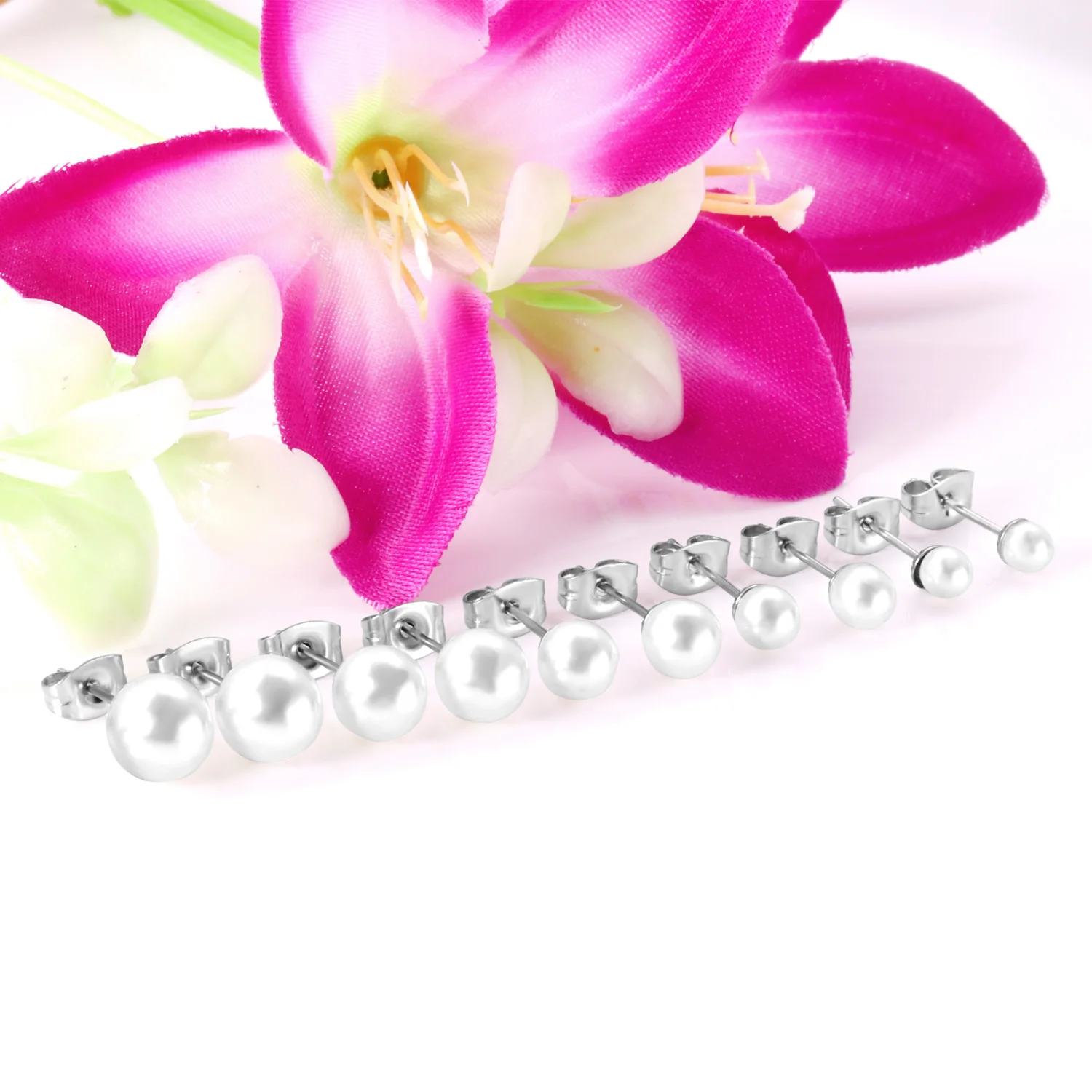 10 Paar Imitationsperlen-Ohrstecker aus 316L-Edelstahl, hypoallergen, kein Verblassen, vergoldet, versilbert, lässiger Piercing-Ohrring, Geschenk – Detail 6