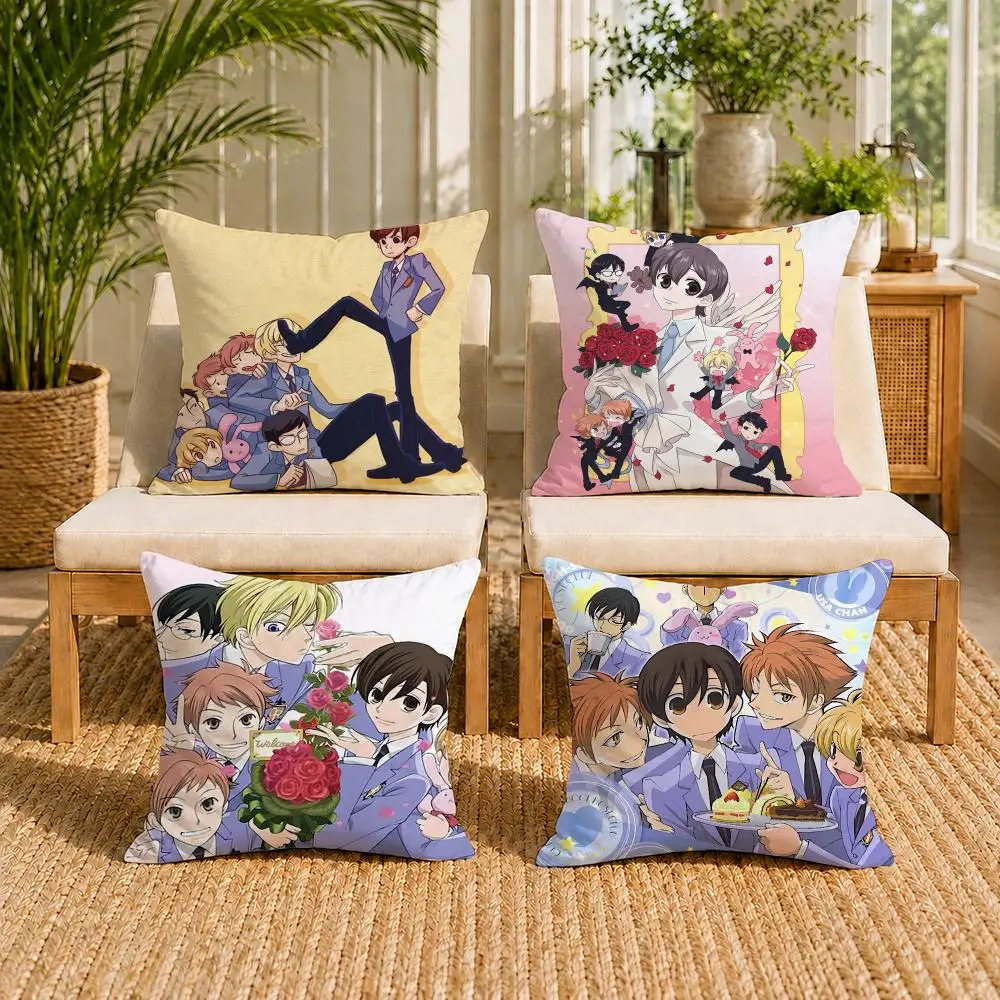 O-Ouran High School Cushion Cover Soft Short Plush Double-Sided Printing Home Decor Machine Washable Pillow Case Gift