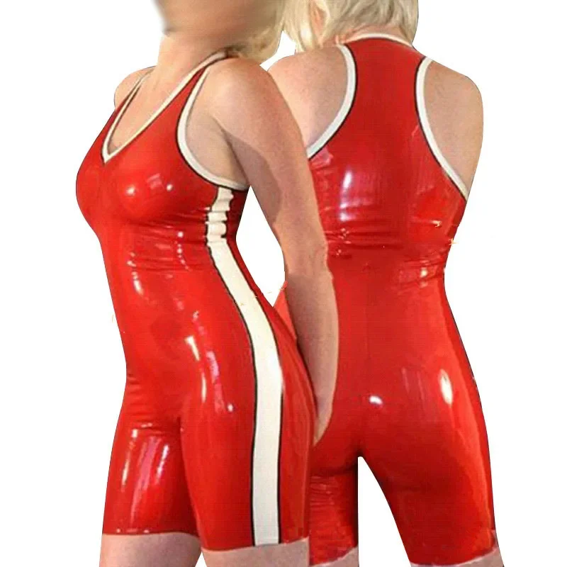 

100% latex Rubber Gummi Red Sleeveless tights, loose, handsome, comfortable, role playing, party, racing uniform xs-xxl 0.4 mm