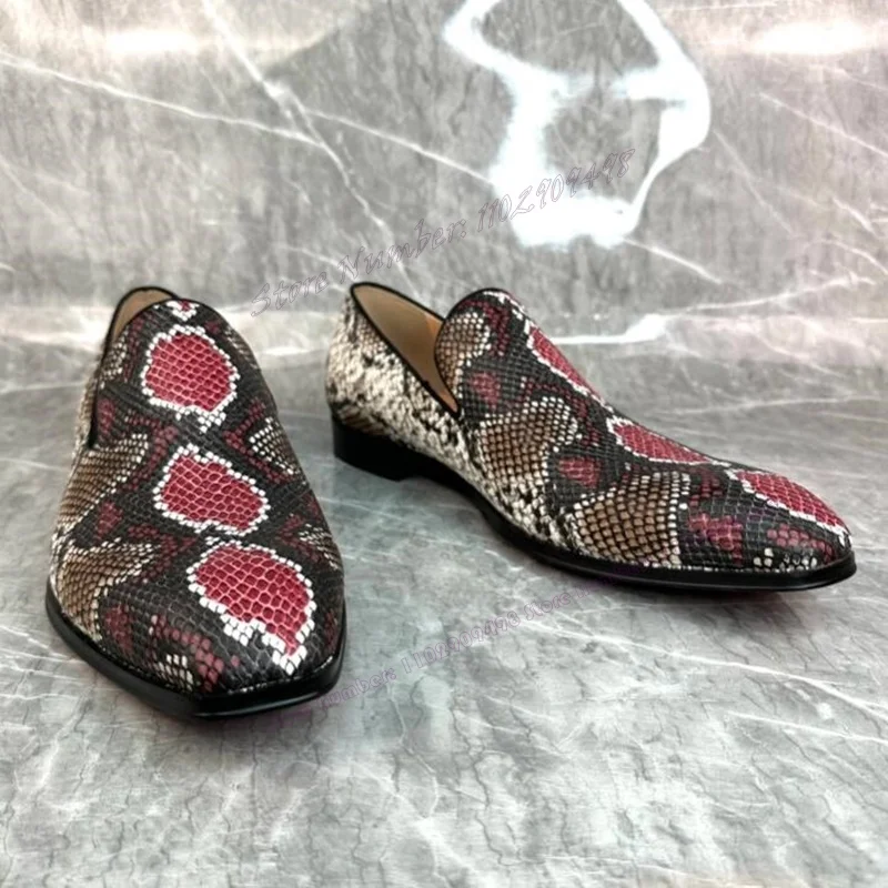 

Mixed Color Snakeskin Men's Loafers Shallow Chunky Heels Comfortable Soft Shoes Runway Party Luxury Dress Shoes 20023 New Style