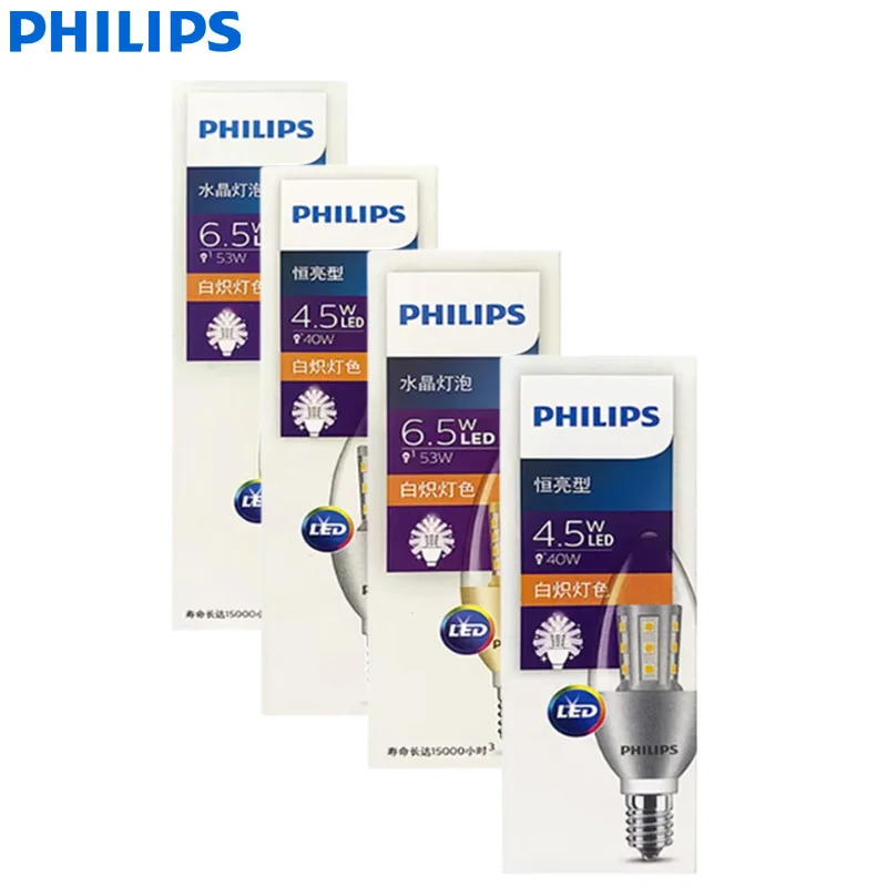 

Philips LED Candle E14 Screw 4.5W 6.5W Crystal Bulb B35 BA35 Fashion Silver/Golden Base 2700K Warm Soft Home Chandelier Light