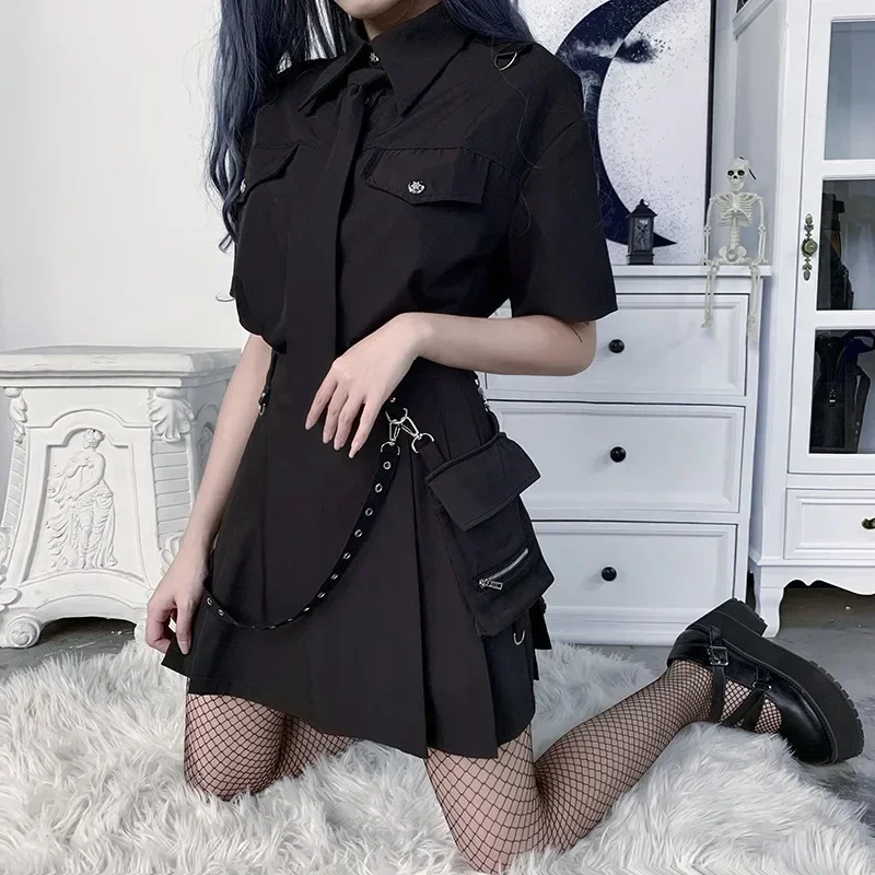 Black Skirt Harajuku Punk Gothic Black High Waist Black Women Sexy Patchwork Bandage Mini Skirt Female Streetwear 2025 New