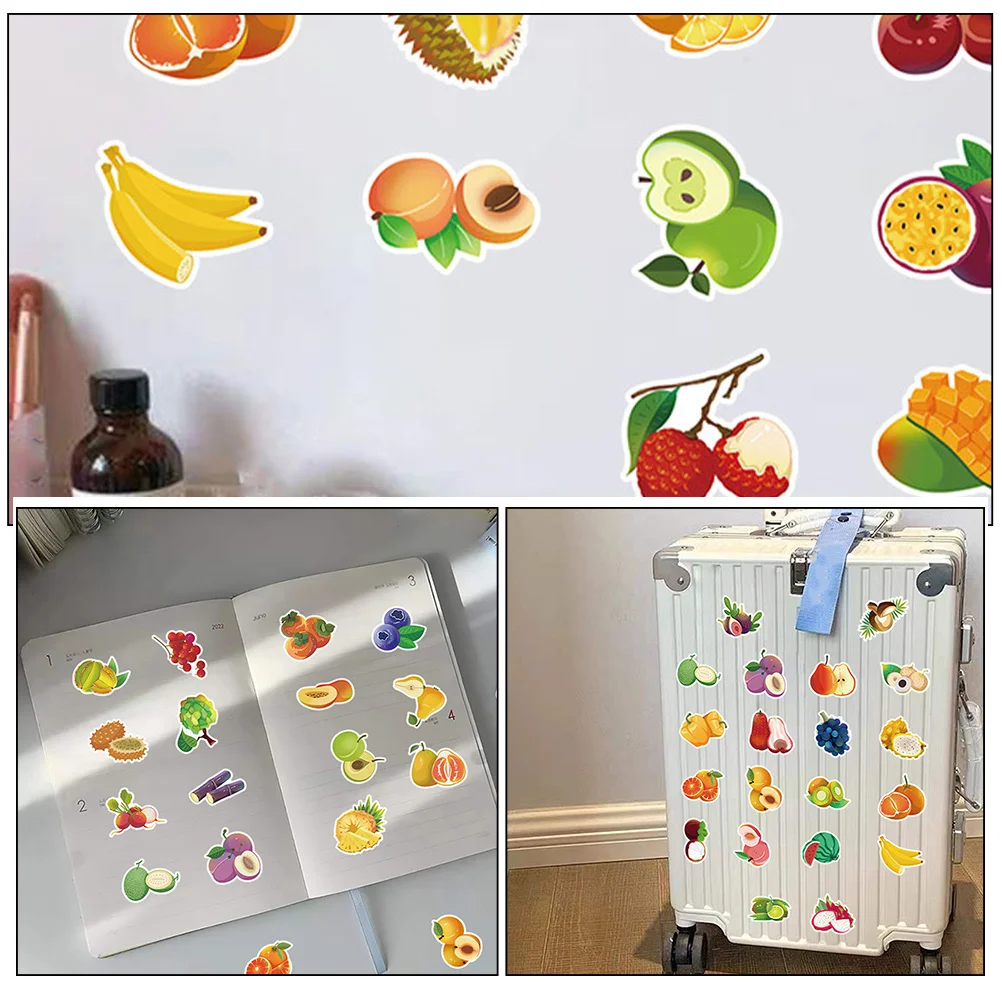 

60 Pcs Fruit Stickers Decorative Hand Account Vinyl Cartoon Journaling Pvc