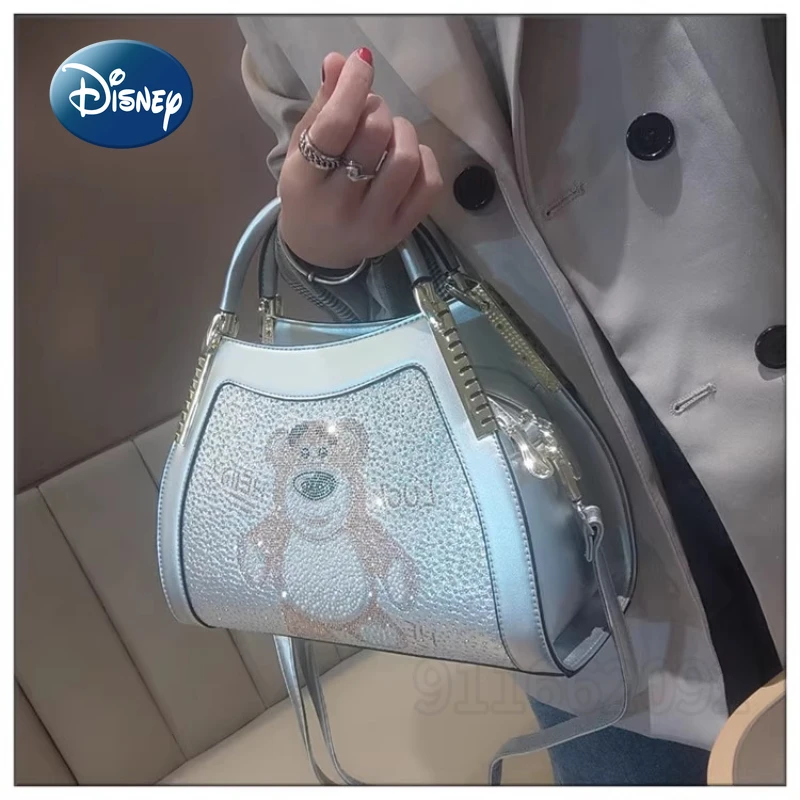 Disney Strawberry Bear New Women's Diamond Handbag Fashion Trend Diamond Women's Shoulder Bag Large Capacity Cartoon Women's Bag