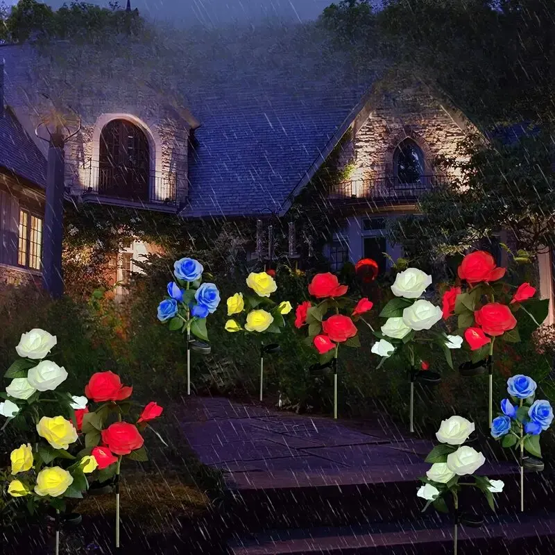 1PC Solar 5-Head Rose Flower LED Light,Outdoor Plug-in Decoration Lights,Landscape Lightting For Garden Lawn Yard Path Graveyard