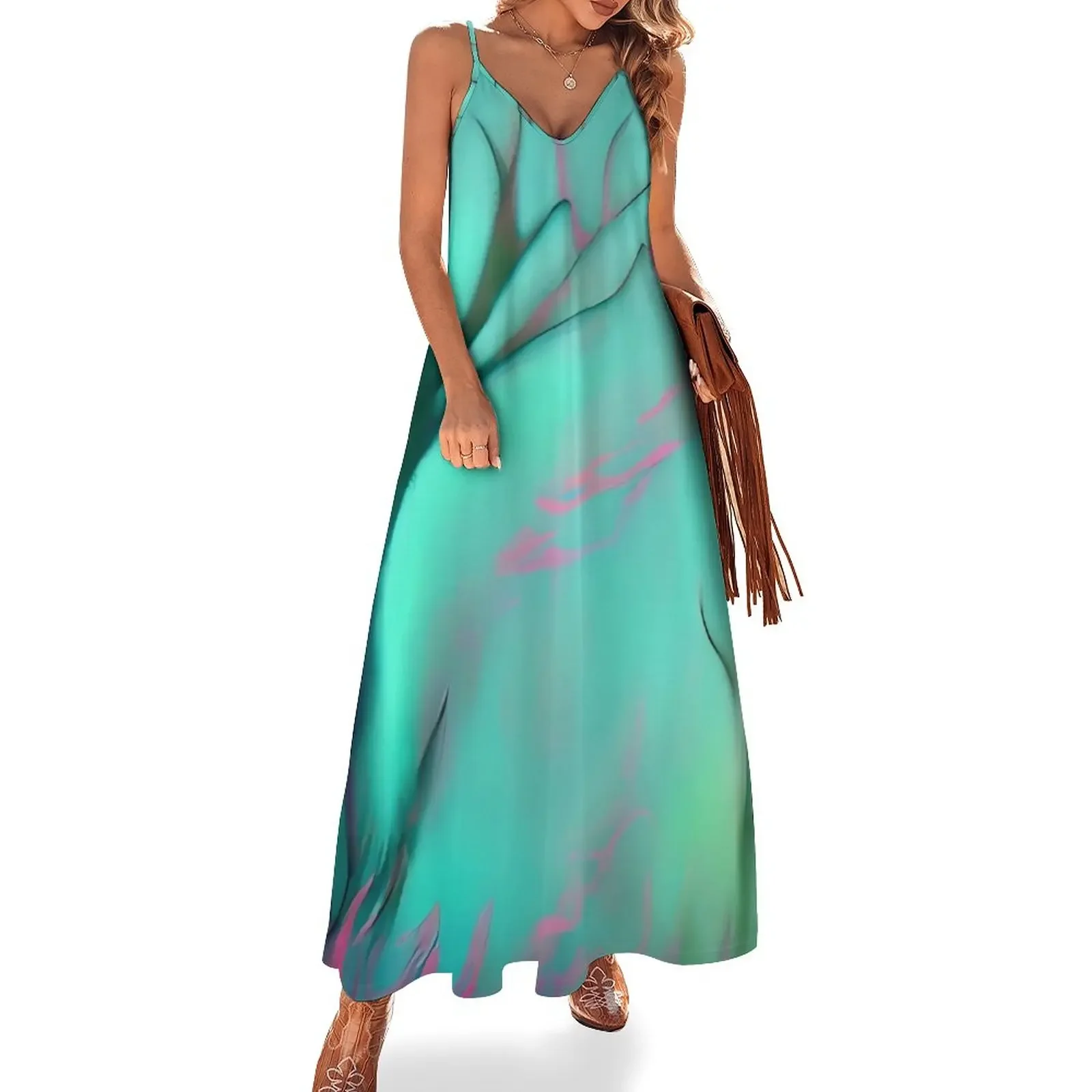 

Teal Dreams: Abstract Green, Blue, and Magenta - Unique and Pretty Bold New Print Sleeveless Dress women dress