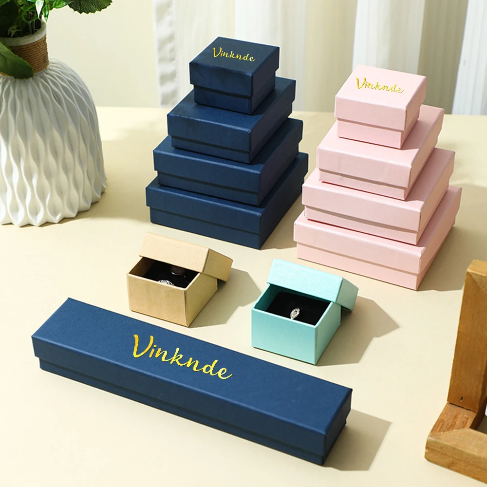 

50-Pack Custom Logo Jewelry Mini Cardboard Boxes 9x9x3cm Mini Case Jewelry Boxes Packaging Wedding Kraft Boxes for Ring Earrings