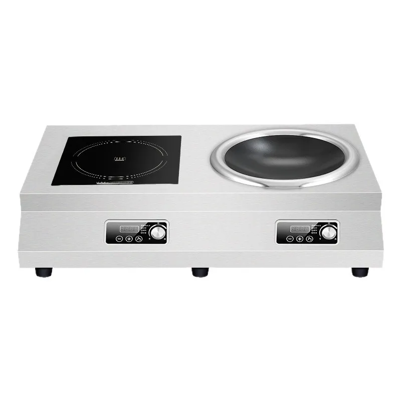 Commercial Dual-Head Flat/Concave Induction Cooktop High Power for Soup & Stir-fry