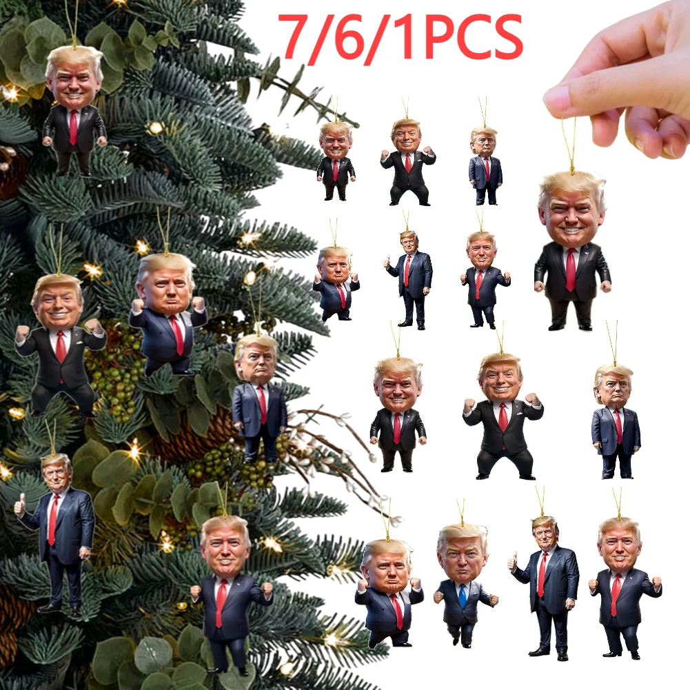 Donald Trump Christmas Ornament 2D Acrylic Cartoon Trump Pendant Funny Donald Trump Pendant for Christmas Tree Home Car Decor