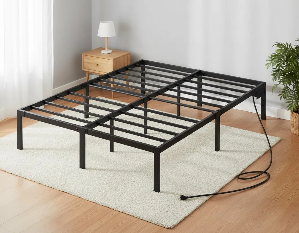 

Full Bed Frame with USB Charging, LED Lights & Under-Bed Storage - Heavy Duty Steel Platform