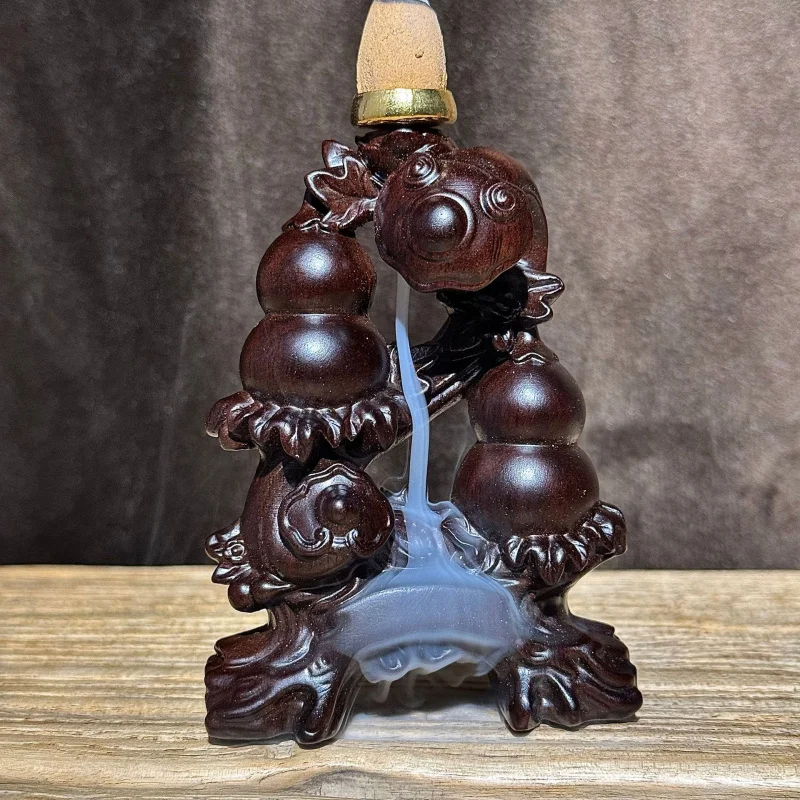 

Ebony Carved Ornament Solid Wood Gourd Backflow Incense Holder Home Living Room Office Craft Decoration